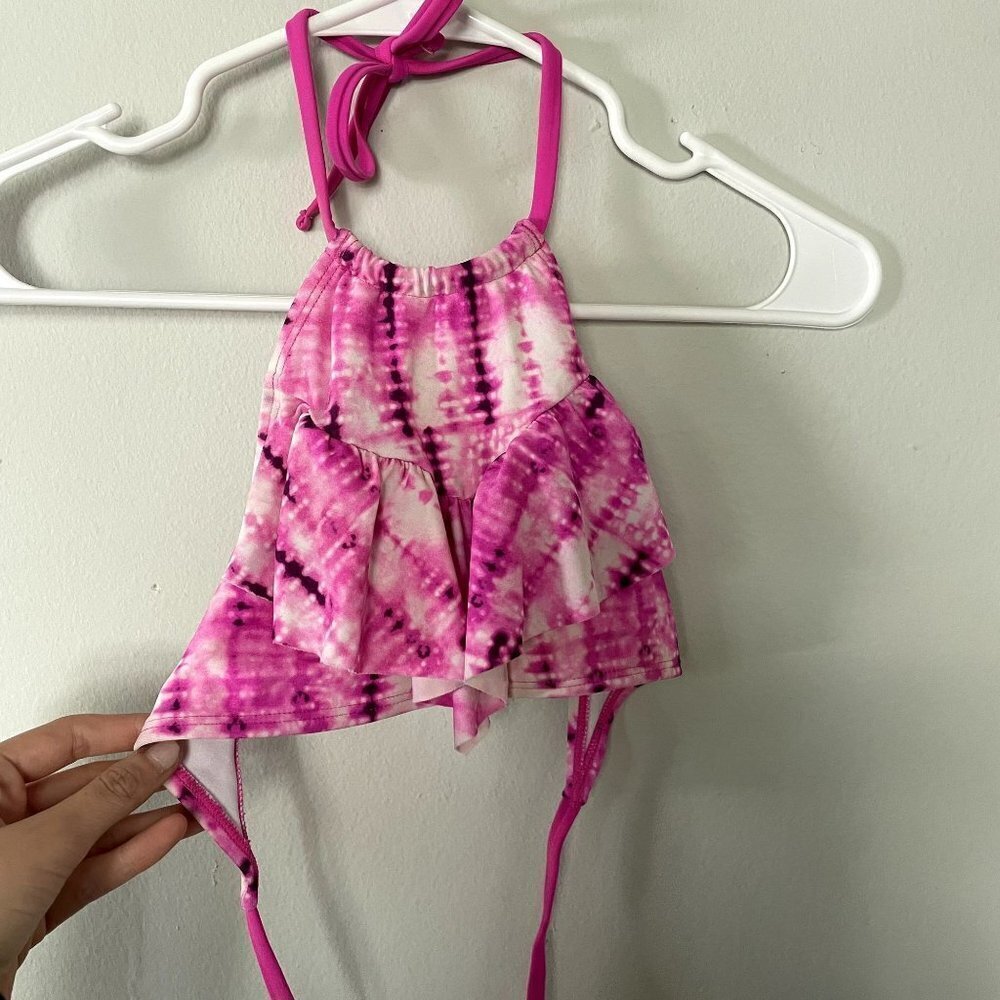 Kami pink and white halter top swimsuit bikini top tie detail summer size 10